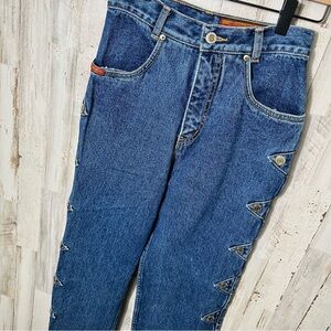 Lawman Western 80s Blue Jeans Studded Denim Bare Back High Rise Vintage Size 3/4